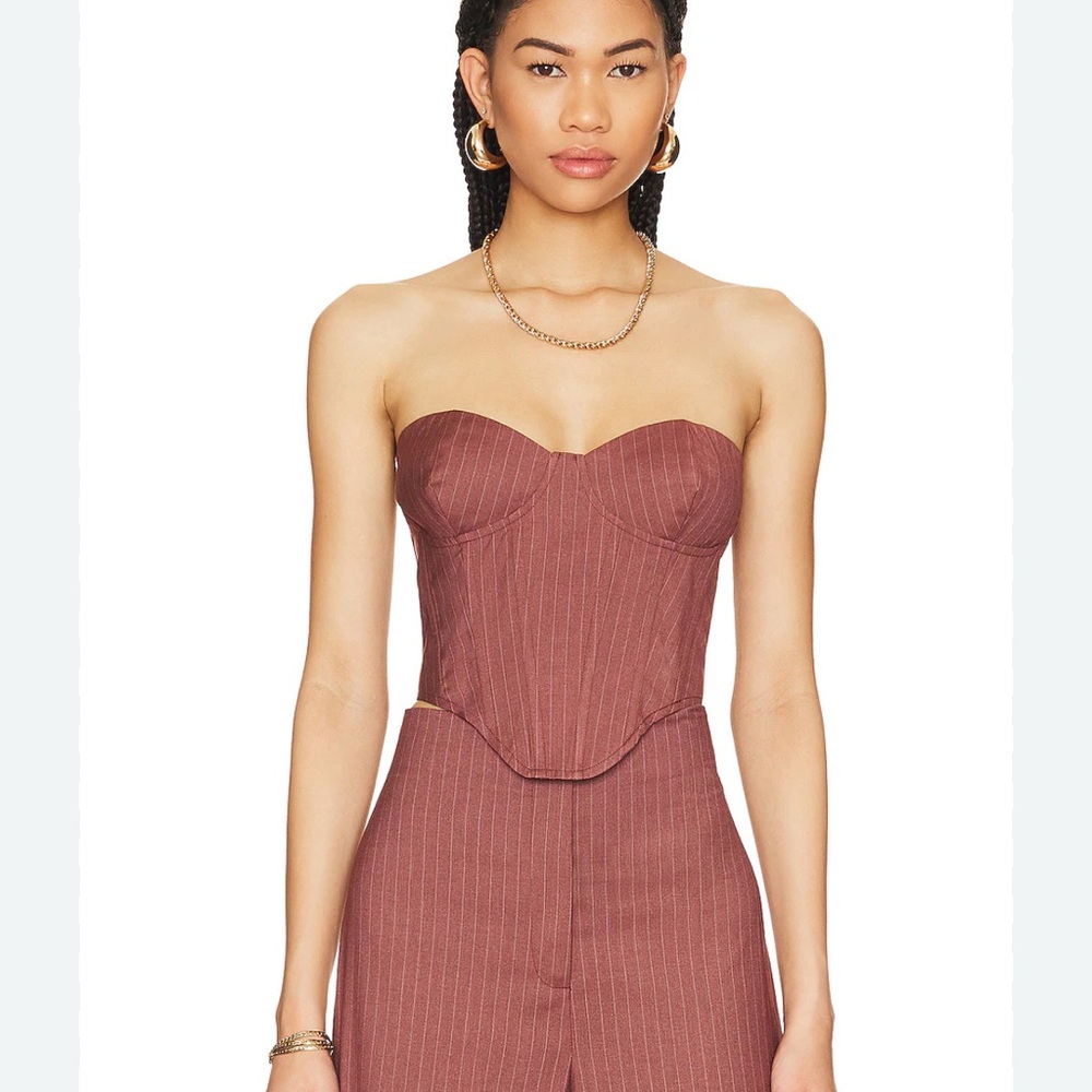 BARDOT Pin Stripe Bustier Top in Chestnut Stripe